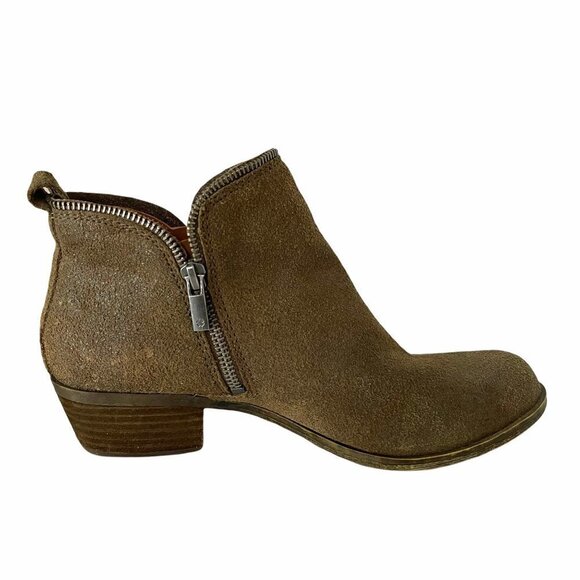 Lucky Brand Women's EUC Brown Bartalino Zipper Side Suede Ankle Booties Size 8.5 - Picture 3 of 9